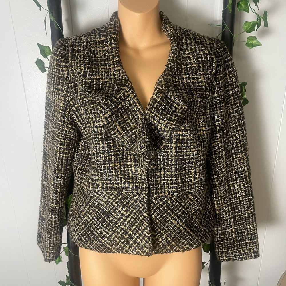 Vintage Rafaella Tweed Jacket Boucle Blazer Wool Blend Ruffle Collar EUC Y2K